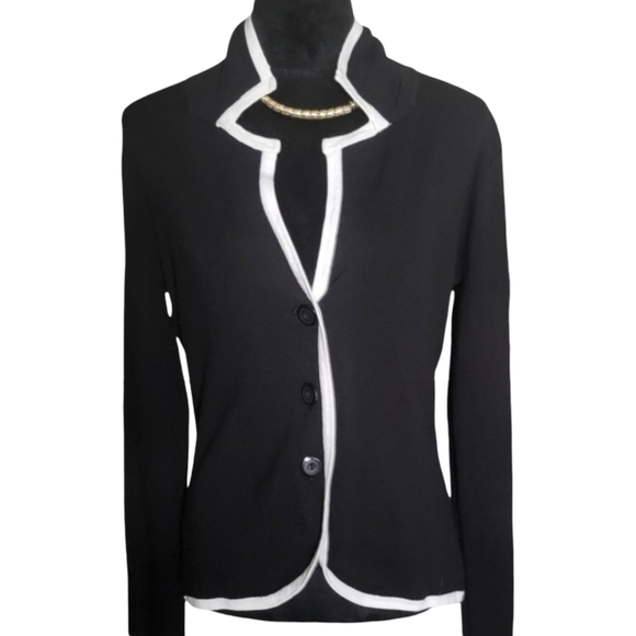 Cyrus Jackets & Blazers - Cyrus Black White Trim Knit Blazer Cardigan Business Casual NWT Size M